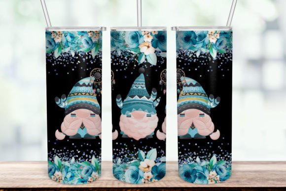 Blue Flower Gnome Tumbler Wrap Graphics for Crafts