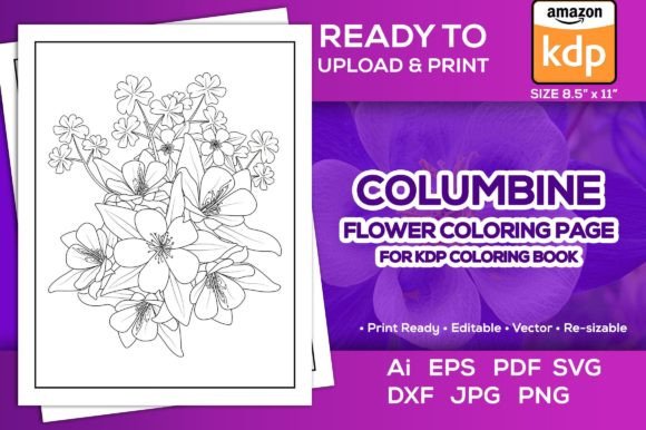 Columbine Flower Coloring Page for Kdp Graphics