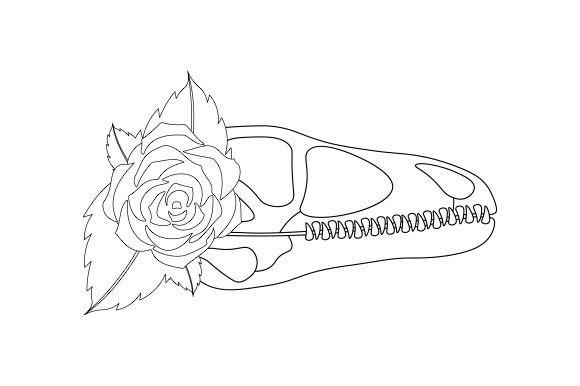 Dinosaur Skull with Flowers Sketch for Crafts and Dinosaurs