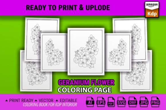 Geranium Flower Coloring Page Book Graphics for Branding