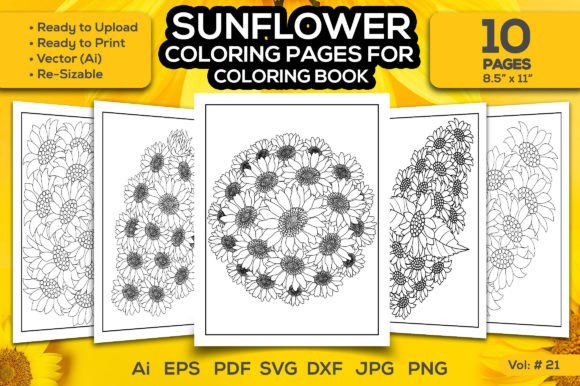 Graphic Design Asset Review: Sunflower Coloring Pages for Book Bundle