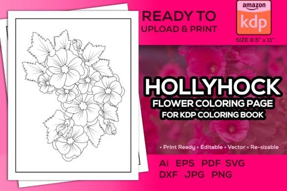 Hollyhock Flower Coloring Page for Kdp: A Graphic Design Asset for Local Branding