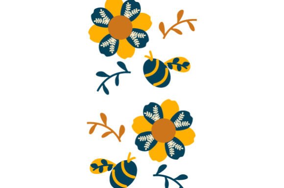 Hygge Scandinavian Nordic Style Bee and Flowers Pattern for Crafts and Nature