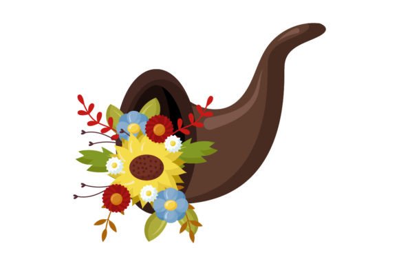 Large Cornucopia with Flowers for Crafts and Fall