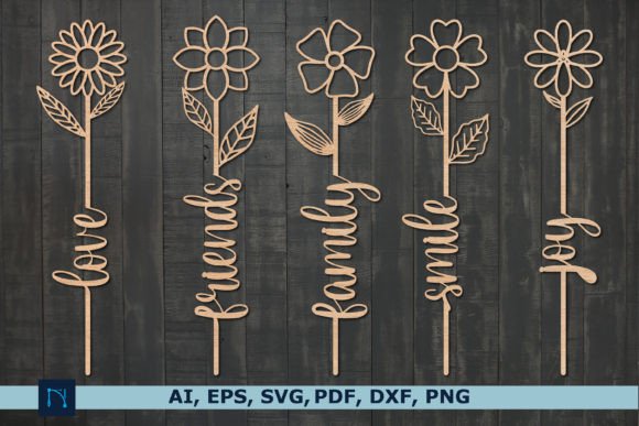 Laser Cut Word Flowers SVG Cut Bundle for Wall Decor