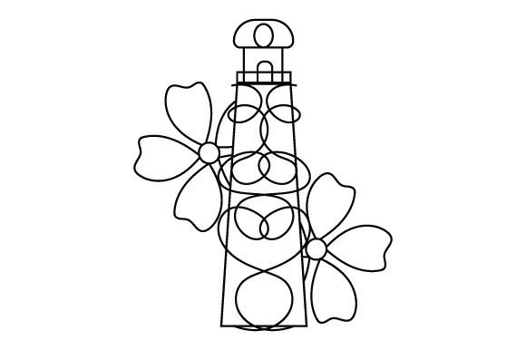Lighthouse With Flowers Logo Line Art for Crafts and Work