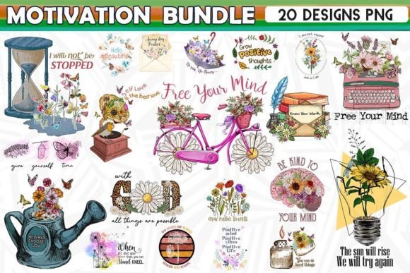Motivation Sublimation Bundle 20 Designs Graphics for Crafts