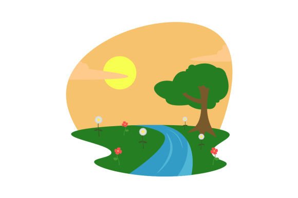 Riverbank with Flowers Scenery for Spring Crafts