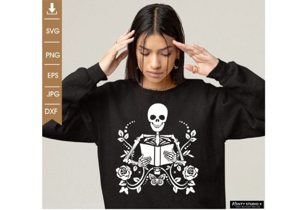 Skeleton Holding Book Svg for Graphic Templates