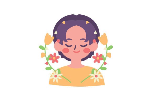 Spring Boy Surrounded by Flowers, Folk Art Style for Crafts and Spring