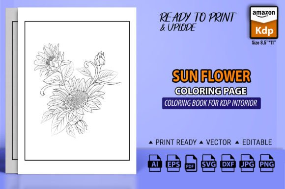Sun Flower Coloring Page and Book Graphics