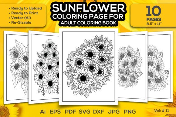 Sunflower Coloring Book Pages for Adult Graphics