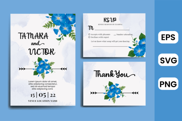 Wedding Invitation Blue Flower Graphics for Print Templates