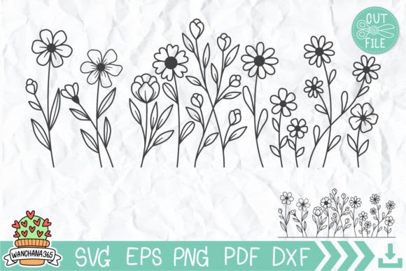 Wildflowers Meadow Border Svg Graphics for Crafts